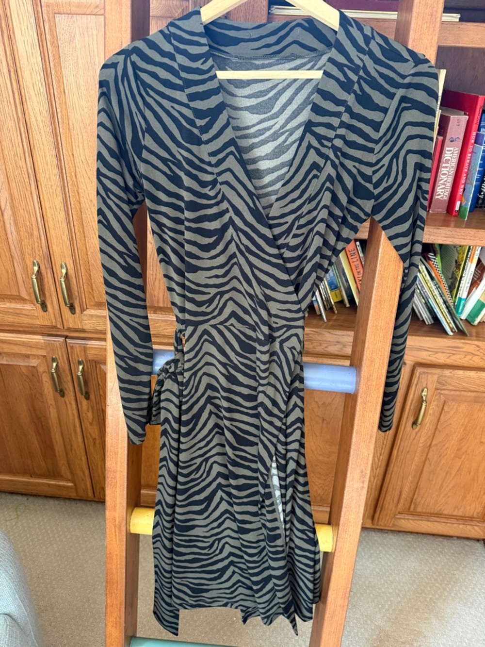Olive and Black Zebra Wrap Dress - Long Sleeve